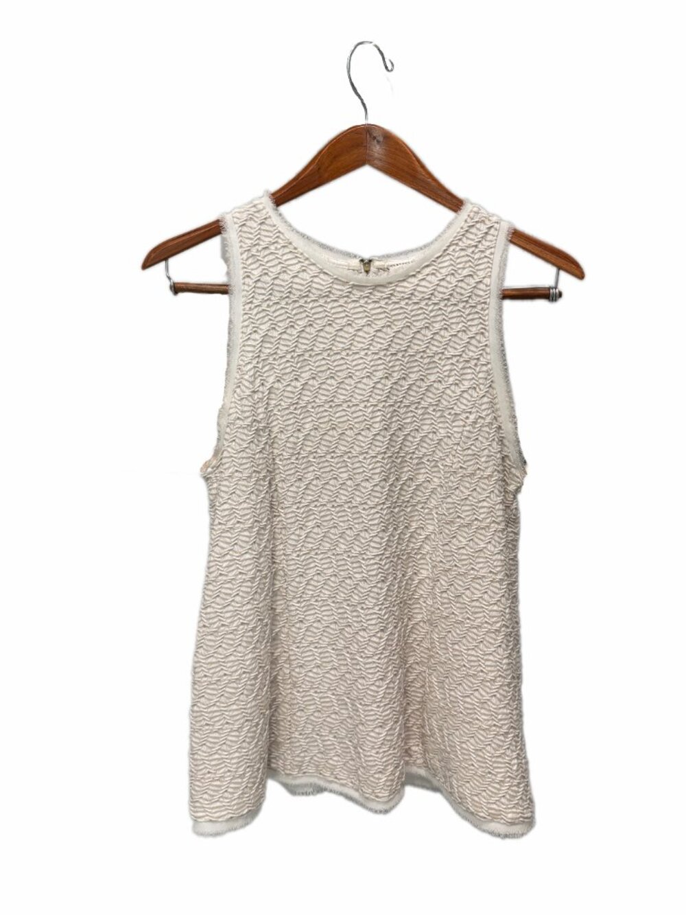 Anthropologie Postmark Ivory Taupe Textured Knit Sleeveless Top M Zip Back